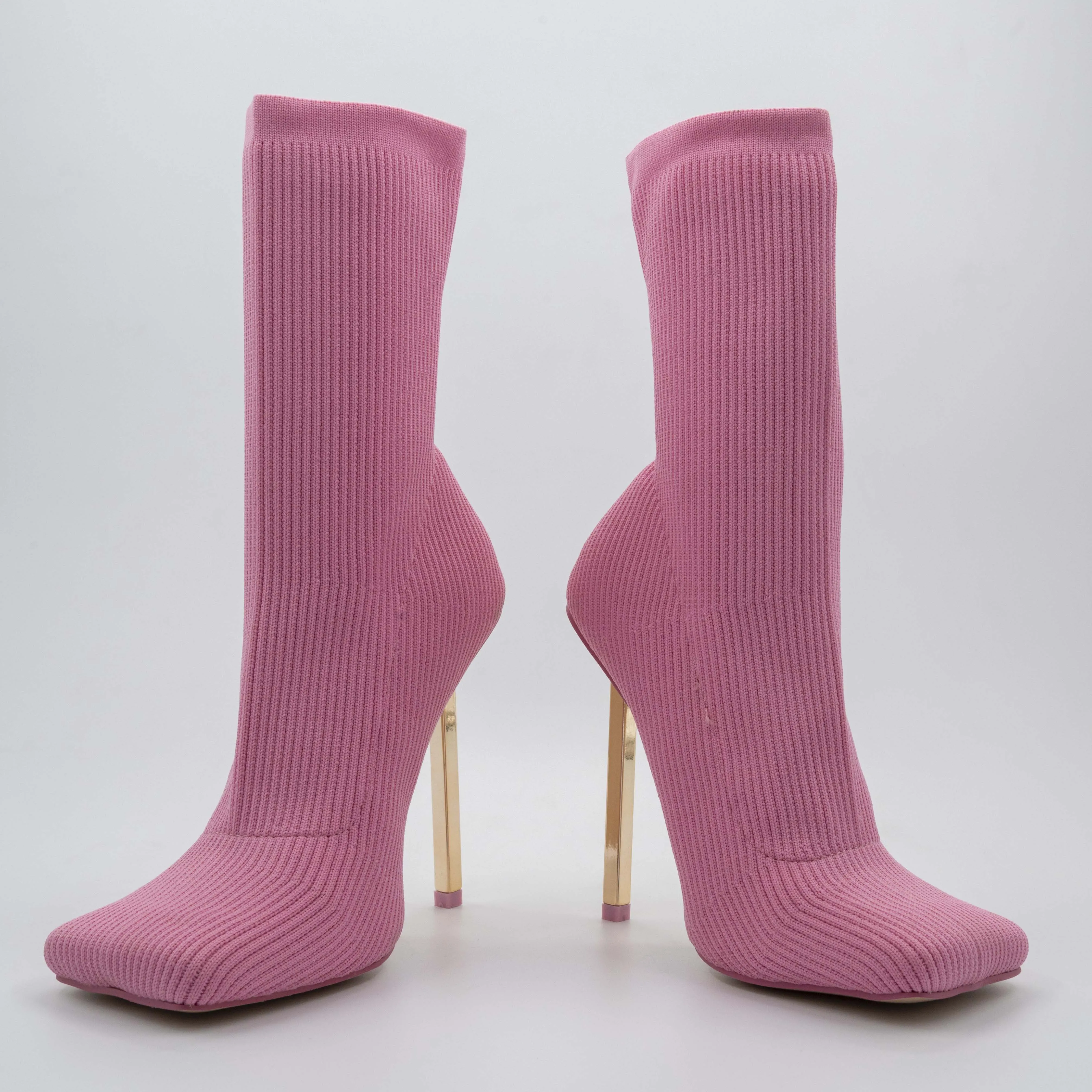 Souffle Pink Knit Stiletto Heel Sock Ankle Boot