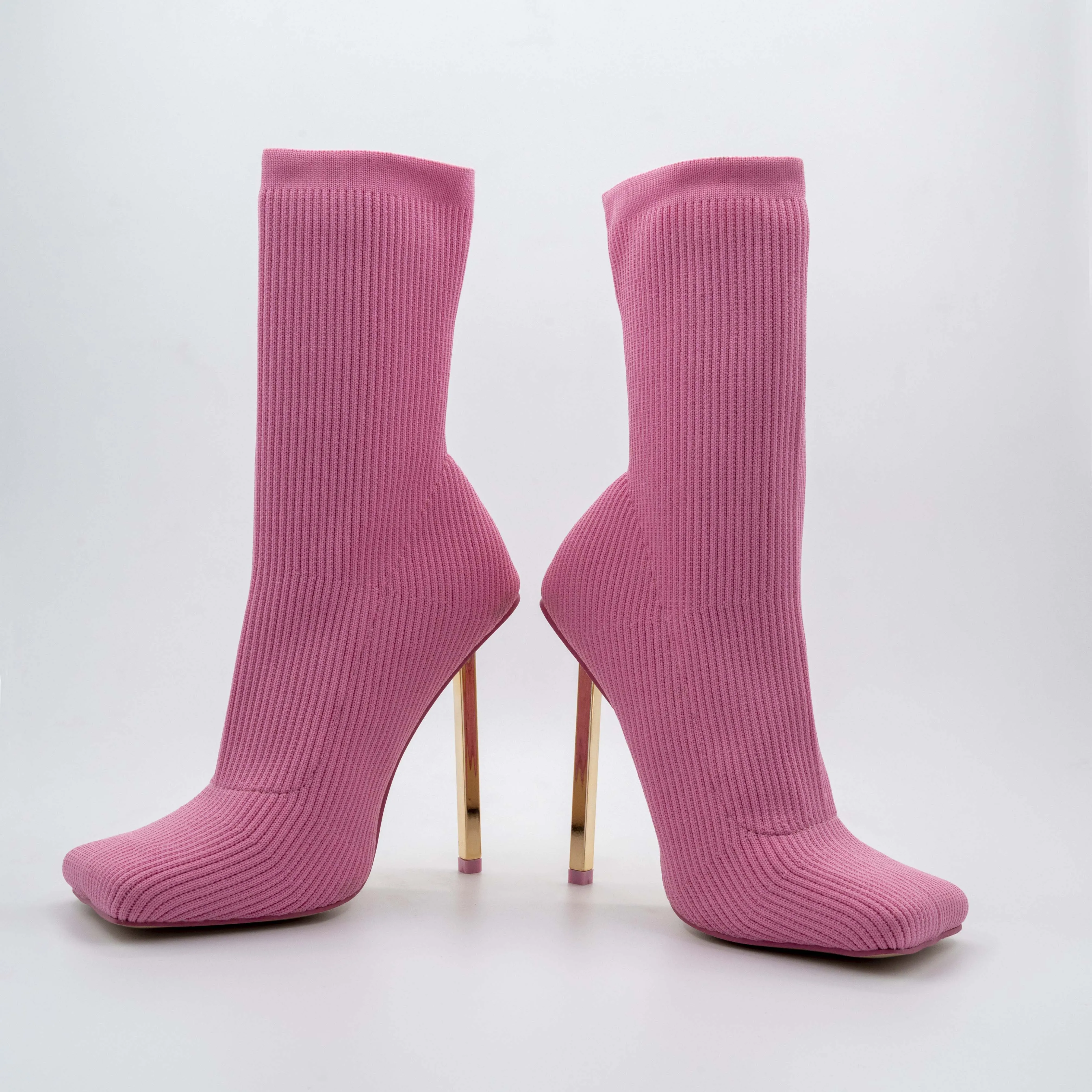 Souffle Pink Knit Stiletto Heel Sock Ankle Boot