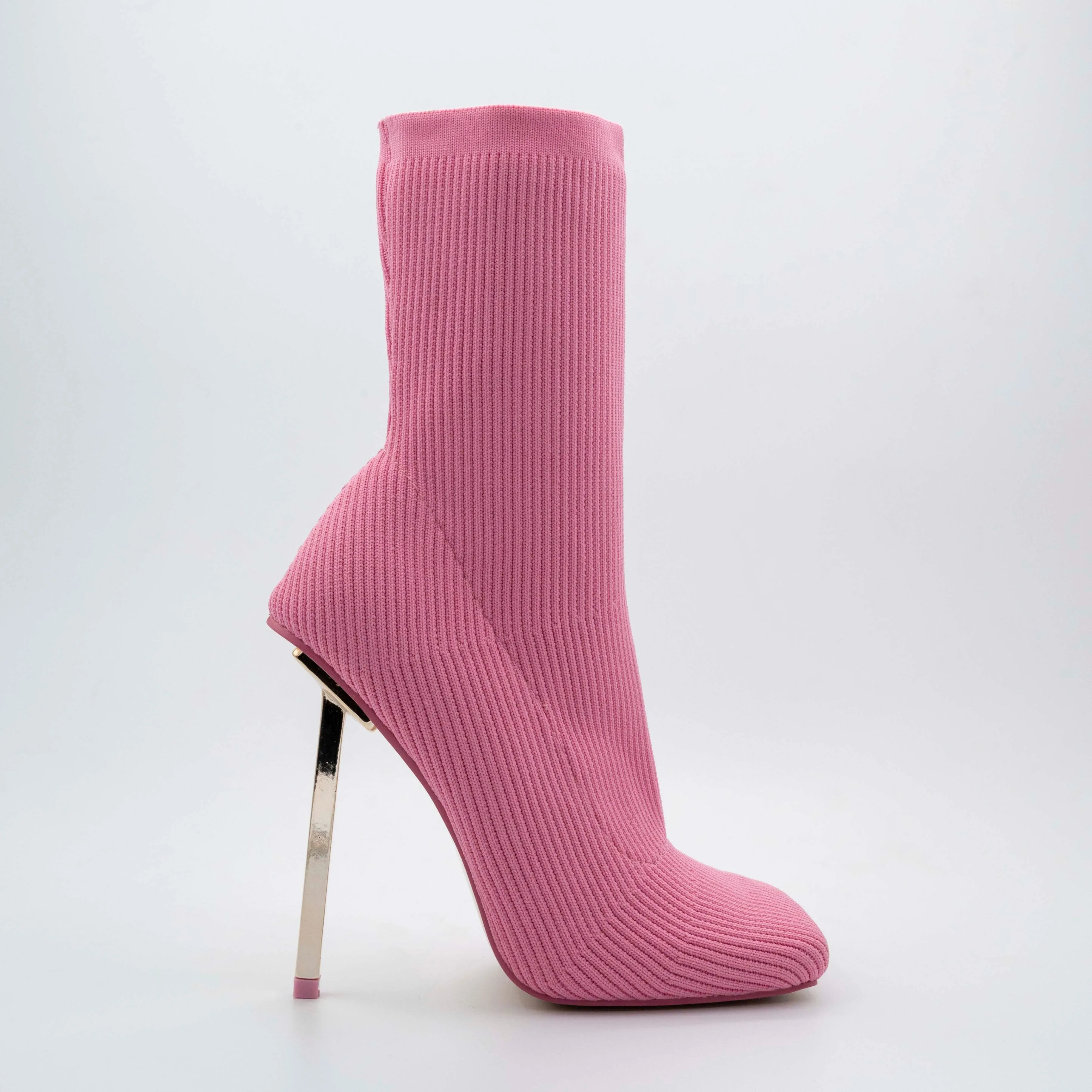Souffle Pink Knit Stiletto Heel Sock Ankle Boot