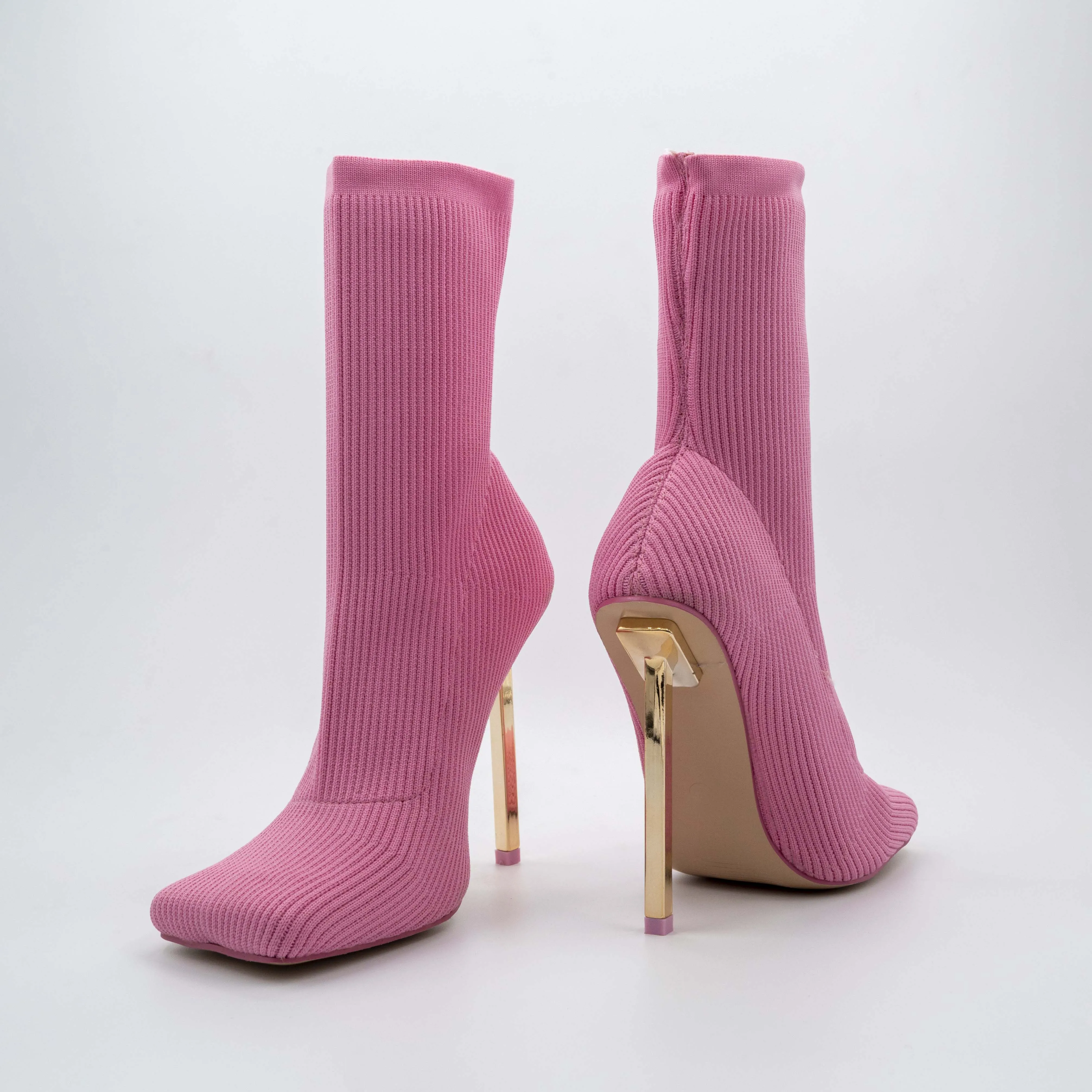 Souffle Pink Knit Stiletto Heel Sock Ankle Boot
