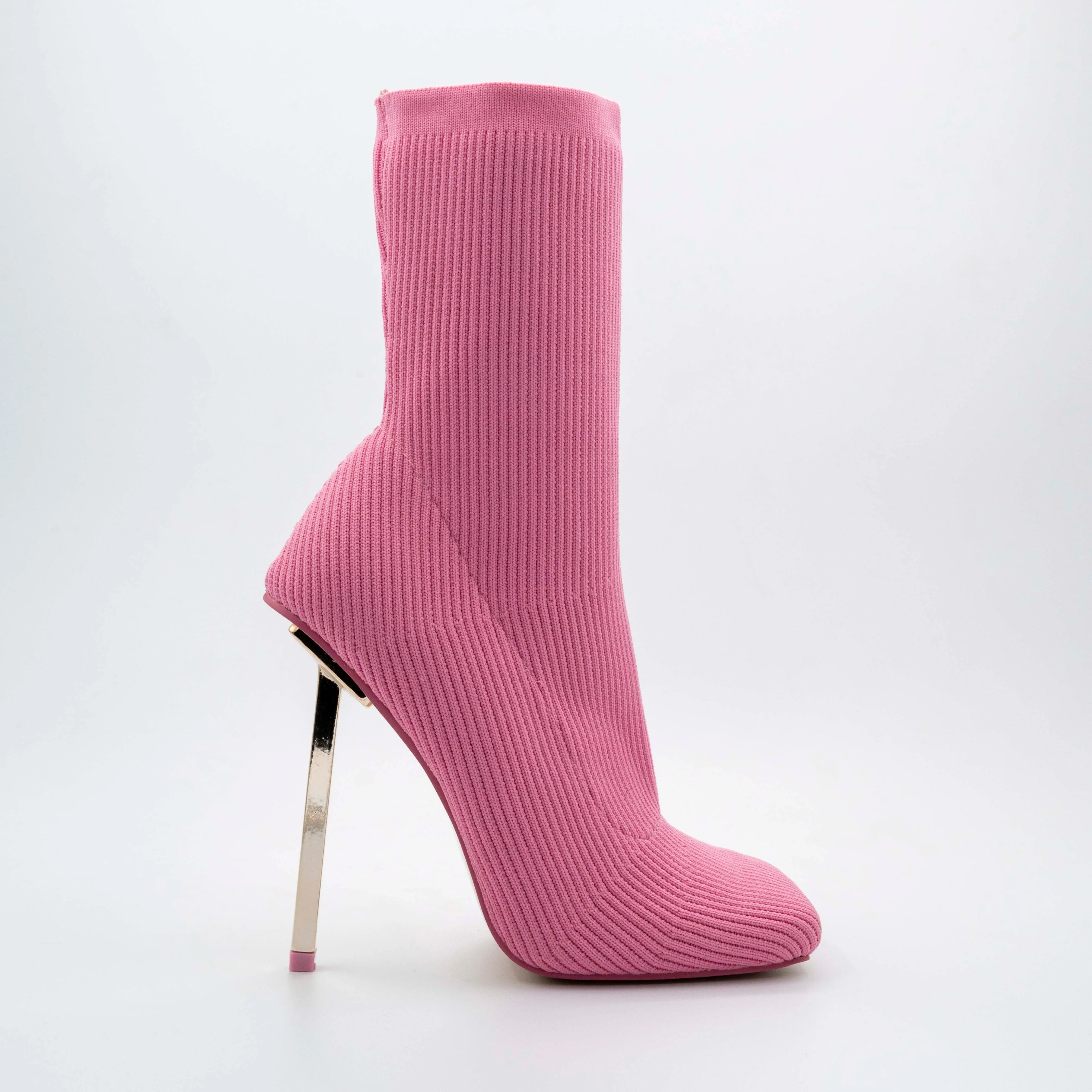 Souffle Pink Knit Stiletto Heel Sock Ankle Boot
