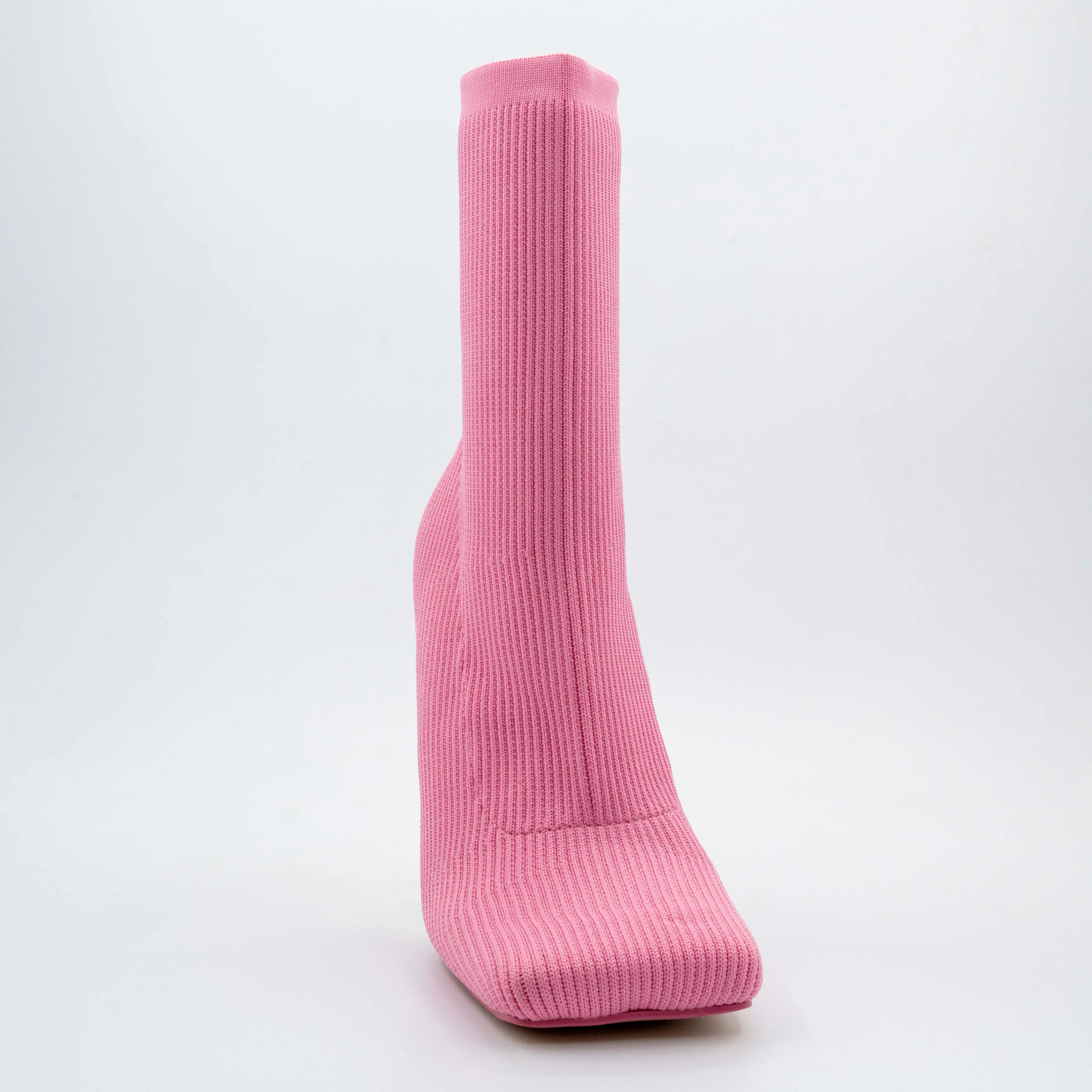 Souffle Pink Knit Stiletto Heel Sock Ankle Boot