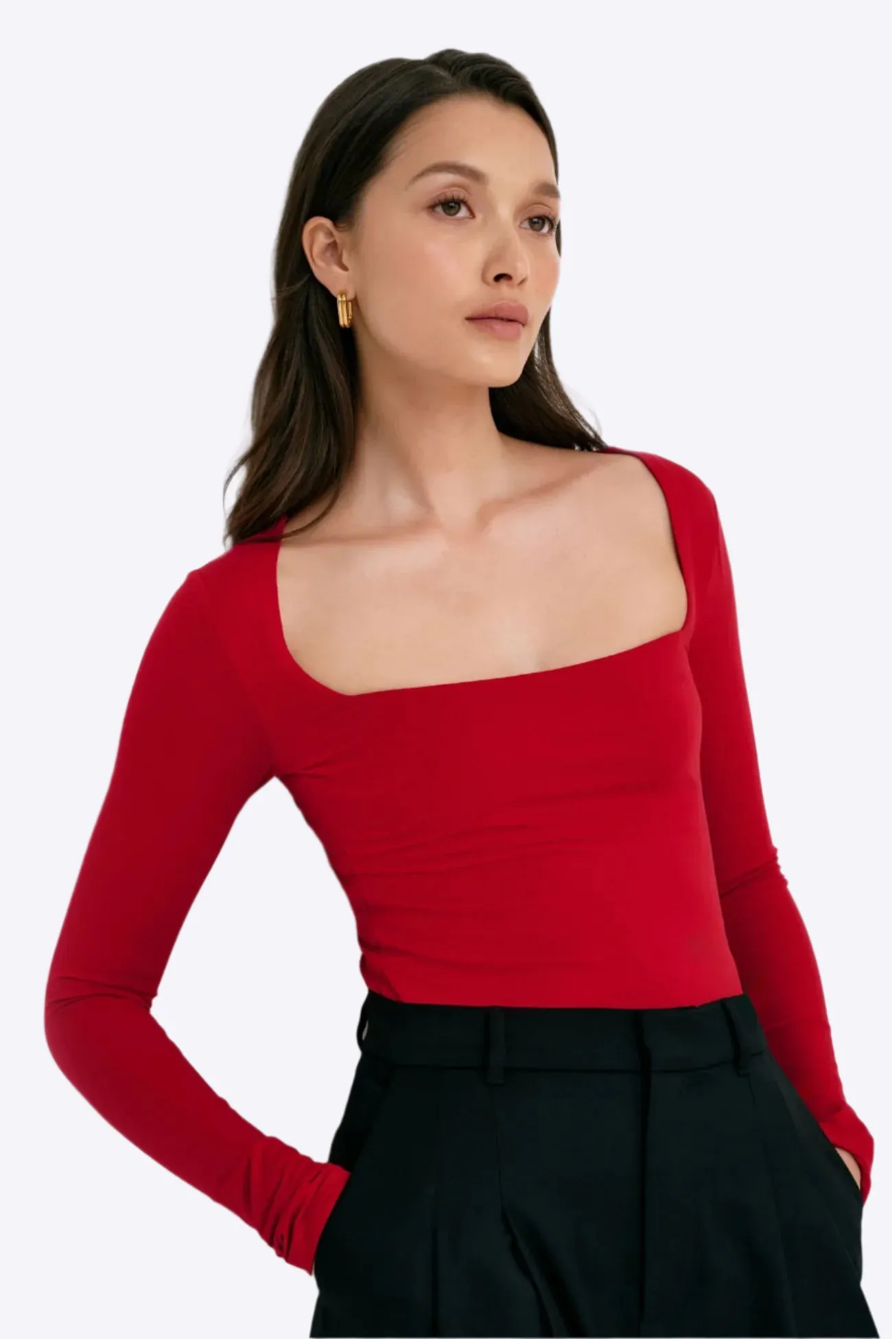 Square Neckline Knit Top