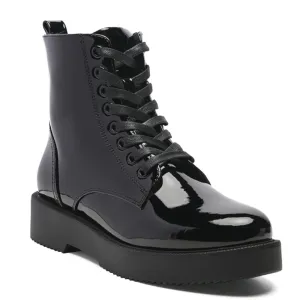 Statement PU Lace-Up Ankle Boots in Black