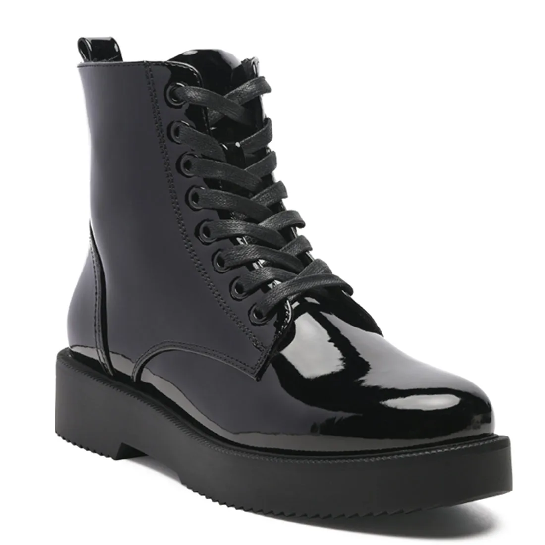 Statement PU Lace-Up Ankle Boots in Black
