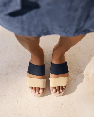 Suede Double Sole|Two Bands Sandals - R80JB - Venice Champagne Beige And Patriot Blue