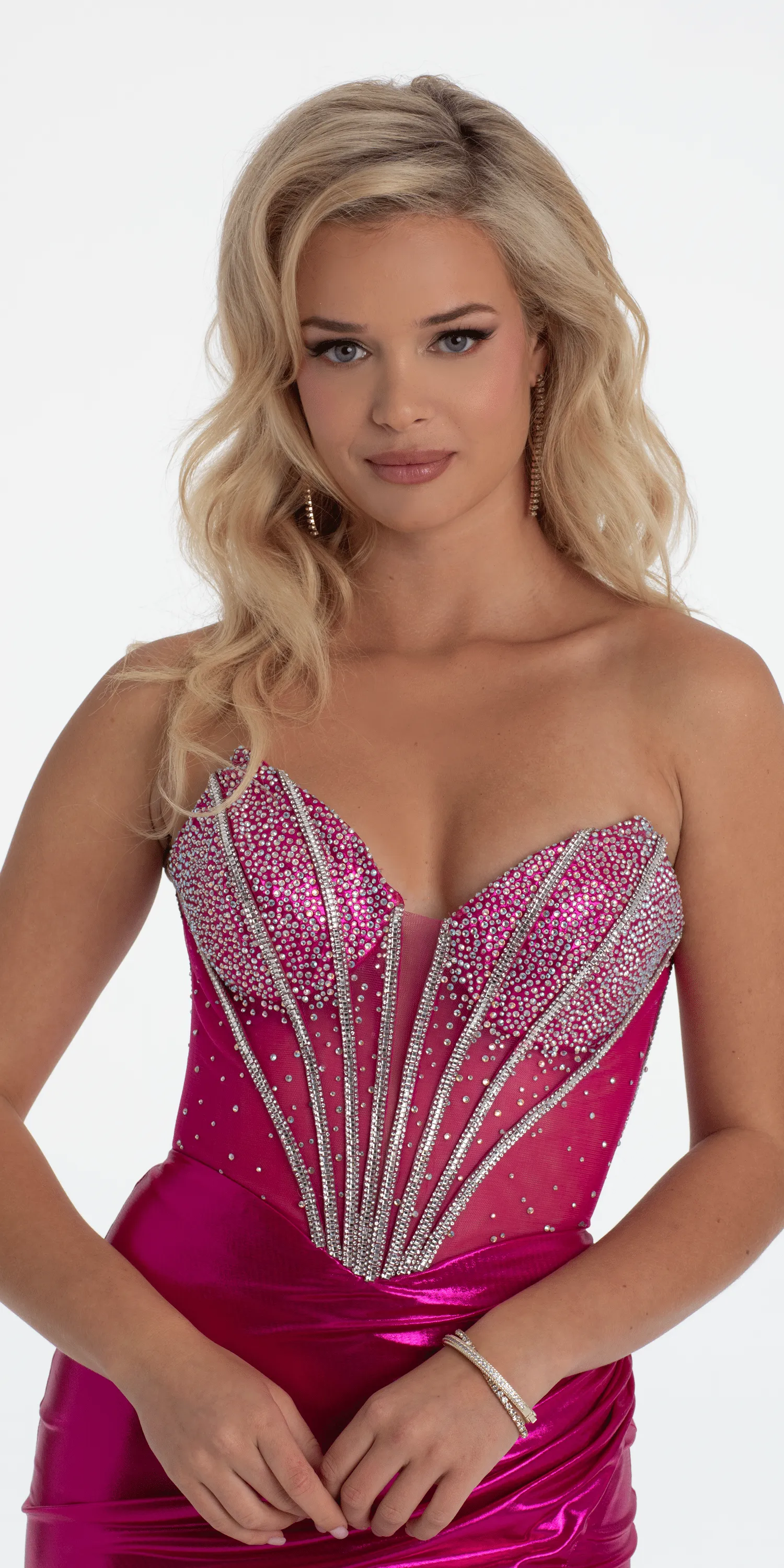 Sweetheart Rhinestone Corset Foil Dress