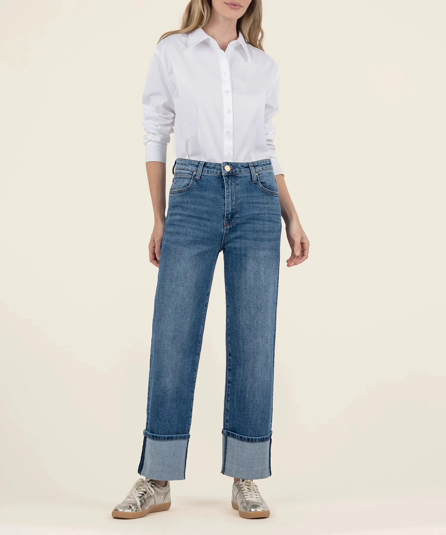 The Sienna High Rise Wide Leg Cuffed Jeans - Alert Wash