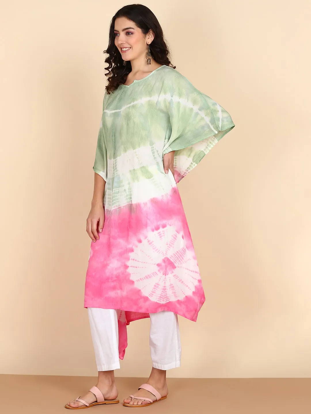 Women Tie Dyed Crepe Kaftan Kurta