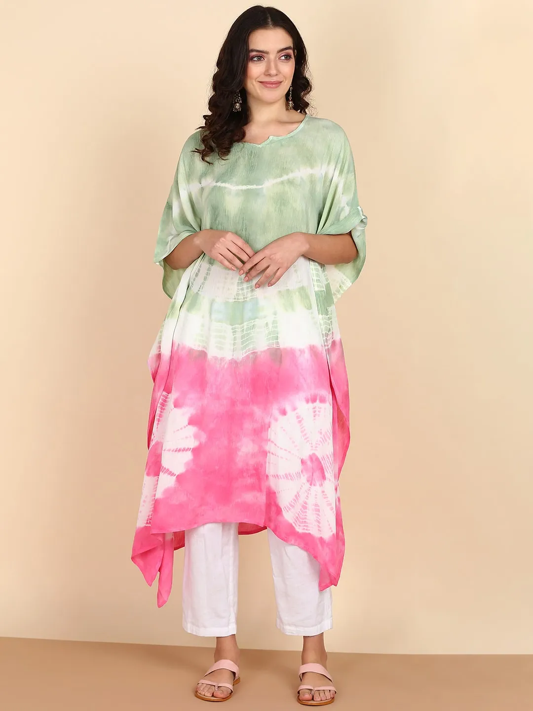 Women Tie Dyed Crepe Kaftan Kurta