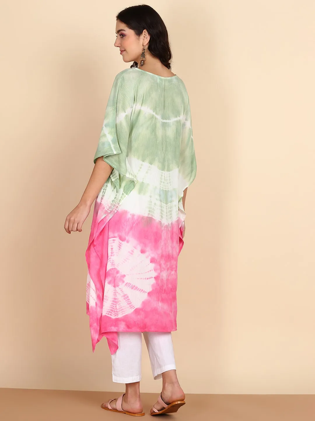 Women Tie Dyed Crepe Kaftan Kurta