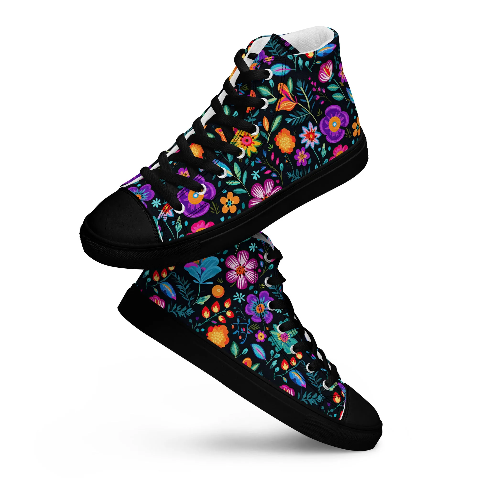 Women’s Mexican Flowers high top canvas shoes, Floral Design High Top Sneakers, Shoe Gift